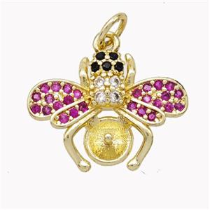 Copper Honeybee Pendant Pave Zirconia Gold Plated, approx 14-19mm [FN46810]