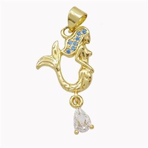 Copper Mermaid Charms Pendant Pave Zirconia Gold Plated, approx 4-6mm, 13-16mm [FN46811]