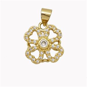 Copper Clover Pendant Pave Zirconia Gold Plated, approx 14mm [FN46815]