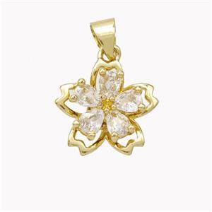 Copper Flower Pendant Pave Zirconia Gold Plated, approx 10mm, 14mm [FN46816]