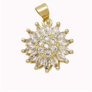 Copper Sunflower Pendant Pave Zirconia Gold Plated, approx 16mm [FN46817]