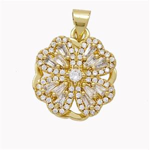 Copper Flower Pendant Pave Zirconia Gold Plated, approx 16mm [FN46818]
