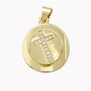 Copper Cross Pendant Pave Zirconia Circle Gold Plated, approx 12mm, 16mm [FN46819]
