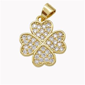 Copper Clover Pendant Pave Zirconia Gold Plated, approx 15mm [FN46823]