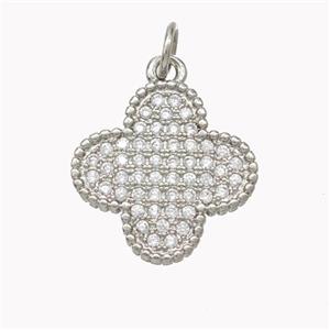 Copper Clover Pendant Pave Zirconia Platinum Plated, approx 16mm [FN46824]