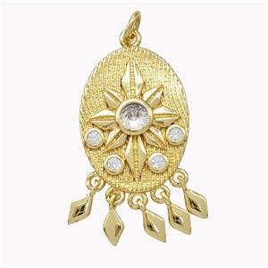 Copper Oval Pendant Pave Zirconia Star Tassel Gold Plated, approx 16-22mm [FN46826]