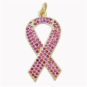 Copper Awareness Ribbons Pendant Pave Zirconia Gold Plated, approx 13-24mm [FN46828]