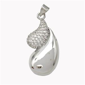 Copper Teardrop Pendant Pave Zirconia Platinum Plated, approx 15-28mm [FN46829]