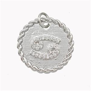 Sign Of Cancer Copper Circle Pendant Pave Zirconia Zodiac Platinum Plated, approx 18mm [FN46834]