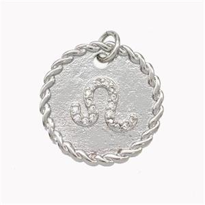 Sign Of Leo Copper Circle Pendant Pave Zirconia Zodiac Platinum Plated, approx 18mm [FN46835]