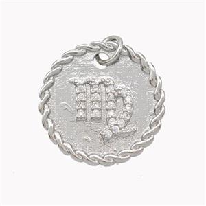Sign Of Virgo Copper Circle Pendant Pave Zirconia Zodiac Platinum Plated, approx 18mm [FN46836]