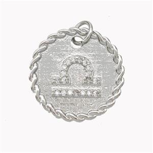 Sign Of Libra Copper Circle Pendant Pave Zirconia Zodiac Platinum Plated, approx 18mm [FN46837]