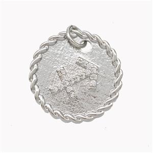 Sign Of Sagittarius Copper Circle Pendant Pave Zirconia Zodiac Platinum Plated, approx 18mm [FN46839]