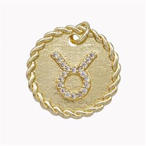 Sign Of Taurus Copper Circle Pendant Pave Zirconia Zodiac Gold Plated, approx 18mm [FN46845]