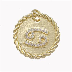 Sign Of Cancer Copper Circle Pendant Pave Zirconia Zodiac Gold Plated, approx 18mm [FN46847]