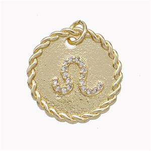 Sign Of Leo Copper Circle Pendant Pave Zirconia Zodiac Gold Plated, approx 18mm [FN46848]