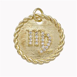 Sign Of Virgo Copper Circle Pendant Pave Zirconia Zodiac Gold Plated, approx 18mm [FN46849]