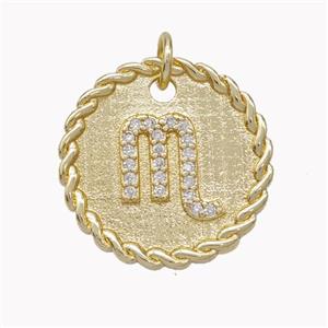 Sign Of Scorpio Copper Circle Pendant Pave Zirconia Zodiac Gold Plated, approx 18mm [FN46851]
