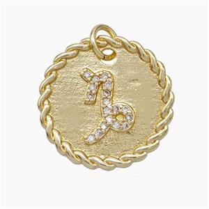 Sign Of Capricorn Copper Circle Pendant Pave Zirconia Zodiac Gold Plated, approx 18mm [FN46853]
