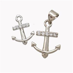 Copper Anchor Pendant Micropave Zirconia Platinum Plated, approx 12-14mm [FN46859-L]