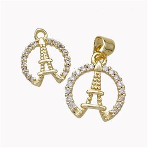 Eiffel Tower Charms Copper Pendant Micropave Zirconia Gold Plated, approx 14mm [FN46862-L]