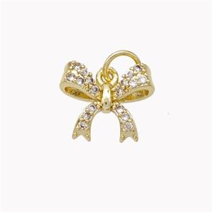 Copper Bowknot Pendant Pave Zirconia Gold Plated, approx 9-12mm [FN46866]