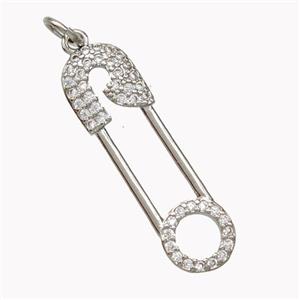 Copper Safety Pins Pendant Pave Zirconia Platinum Plated, approx 8-27mm [FN46893]