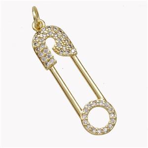 Copper Safety Pins Pendant Pave Zirconia Gold Plated, approx 8-27mm [FN46894]