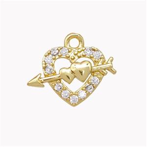 Cupid Arrow Charms Copper Heart Pendant Micropave Zirconia Gold Plated, approx 10-15mm [FN46908]