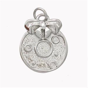 Copper Knotbow Circle Pendant Platinum Plated, approx 15-17mm [FN46917]