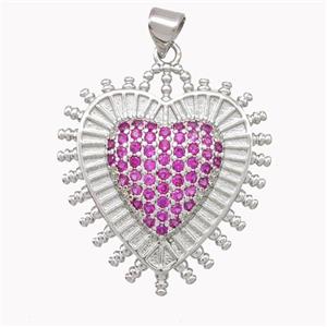 Copper Heart Pendant Micropave Zirconia Platinum Plated, approx 26mm [FN46928]