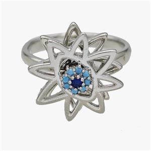 Copper Eye Rings Pave Zirconia Rotatable Adjustable Platinum Plated, approx 17mm, 18mm dia [FN46933]