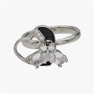 Copper Heart Butterfly Rings Pave Zirconia Rotatable Adjustable Platinum Plated, approx 8-13mm, 15mm, 18mm dia [FN46934]