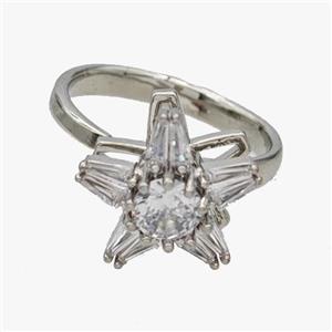 Copper Flower Rings Pave Zirconia Rotatable Adjustable Platinum Plated, approx 16mm, 18mm dia [FN46935]