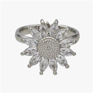 Copper Sunflower Rings Pave Zirconia Rotatable Adjustable Platinum Plated, approx 18mm, 18mm dia [FN46936]