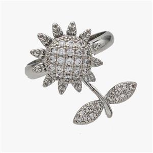 Copper SunFlower Rings Pave Zirconia Rotatable Adjustable Platinum Plated, approx 10mm, 15-22mm, 18mm dia [FN46940]