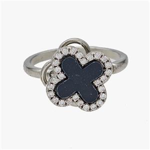 Copper Clover Rings Pave Zirconia Rotatable Adjustable Platinum Plated, approx 13.5mm, 18mm dia [FN46944]