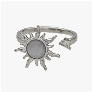 Copper Sun Rings Pave Cateye Glass Rotatable Adjustable Platinum Plated, approx 15mm, 18mm dia [FN46945]