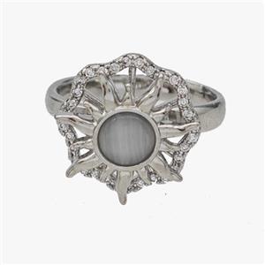 Copper Sun Rings Pave Cateye Glass Zirconia Rotatable Adjustable Platinum Plated, approx 16mm, 18mm dia [FN46946]