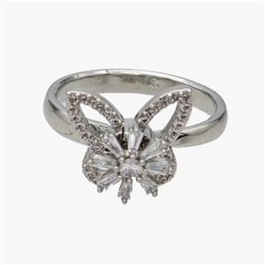 Copper Butterfly Rings Pave Zirconia Rotatable Adjustable Platinum Plated, approx 12-14mm, 18mm dia [FN46947]