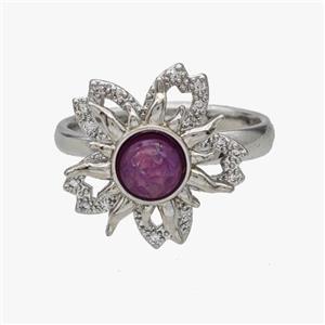 Copper Sun Rings Pave Fire Opal Rotatable Adjustable Platinum Plated, approx 18mm, 18mm dia [FN46949]