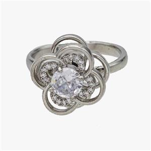 Copper Flower Rings Pave Zirconia Rotatable Adjustable Platinum Plated, approx 15mm, 18mm dia [FN46951]