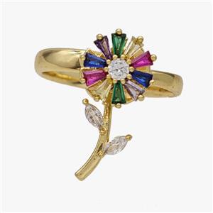 Copper Flower Rings Pave Zirconia Rotatable Adjustable Gold Plated, approx 10-21mm, 18mm dia [FN46952]