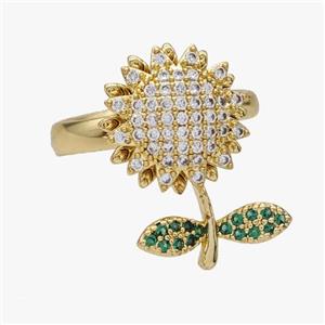 Copper Sunflower Rings Pave Zirconia Rotatable Adjustable Gold Plated, approx 14-21mm, 18mm dia [FN46953]