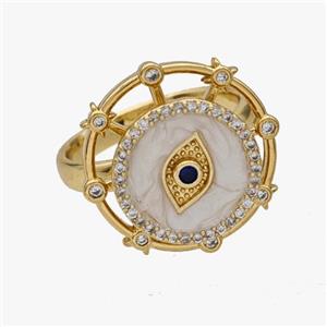 Copper Eye Rings Pave Zirconia Enamel Rotatable Adjustable Gold Plated, approx 14mm, 20mm, 18mm dia [FN46954]
