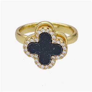 Copper Clover Rings Pave Zirconia Rotatable Adjustable Gold Plated, approx 14mm, 18mm dia [FN46955]