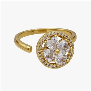 Copper Clover Rings Pave Zirconia Rotatable Adjustable Gold Plated, approx 12mm, 18mm dia [FN46956]