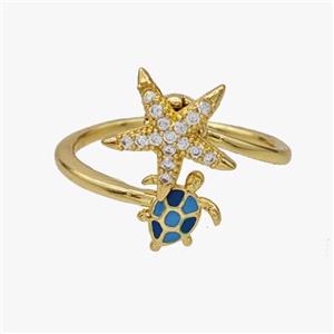Copper Starfish Tortoise Rings Pave Zirconia Rotatable Adjustable Gold Plated, approx 8mm, 12mm, 18mm dia [FN46957]