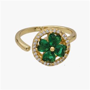 Copper Clover Rings Pave Zirconia Rotatable Adjustable Gold Plated, approx 12mm, 18mm dia [FN46958]