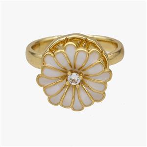 Copper Flower Rings White Enamel Rotatable Adjustable Gold Plated, approx 14mm, 18mm dia [FN46961]